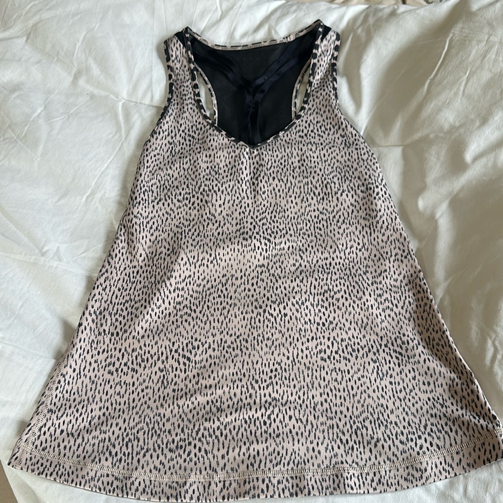Lululemon Leopard Cheetah Animal Print Racerback Tank Top Black Tan W/Bra Size 8